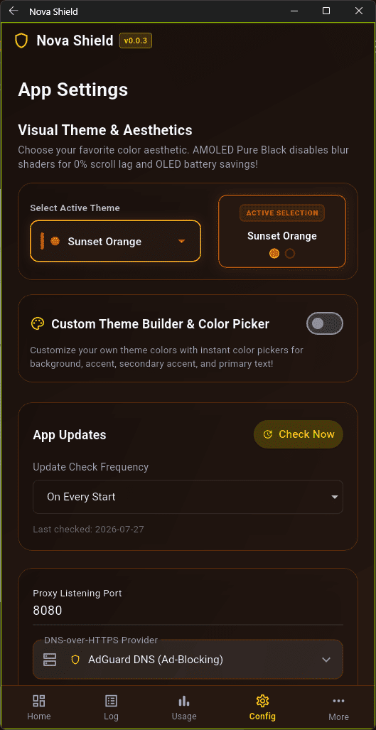 Custom Themes, Proxy Port & DoH Provider Settings