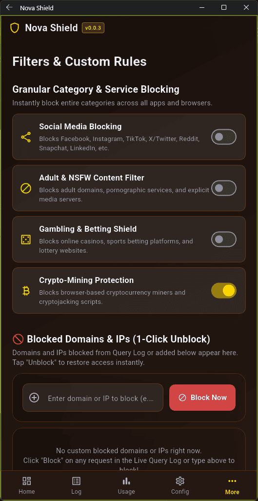 Granular Category Blocking & Custom IP Rules