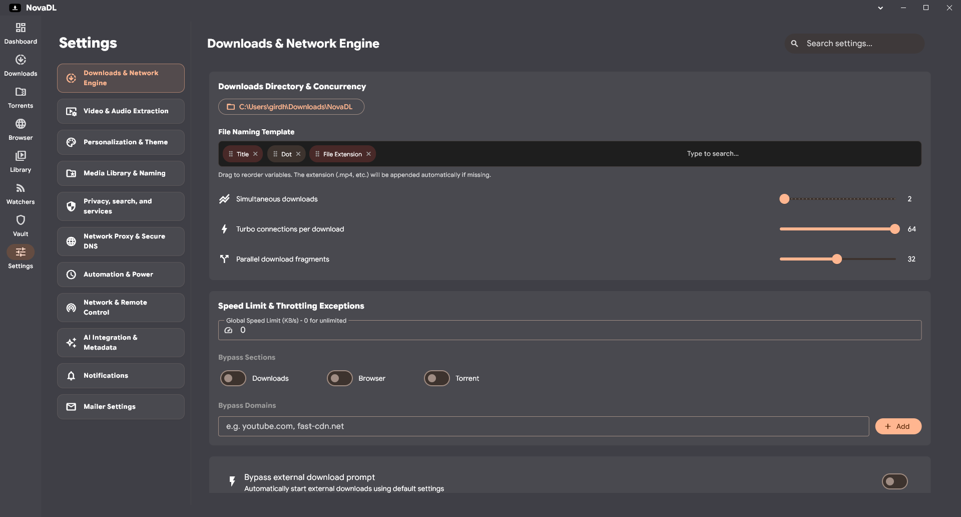 NovaDL Global Settings